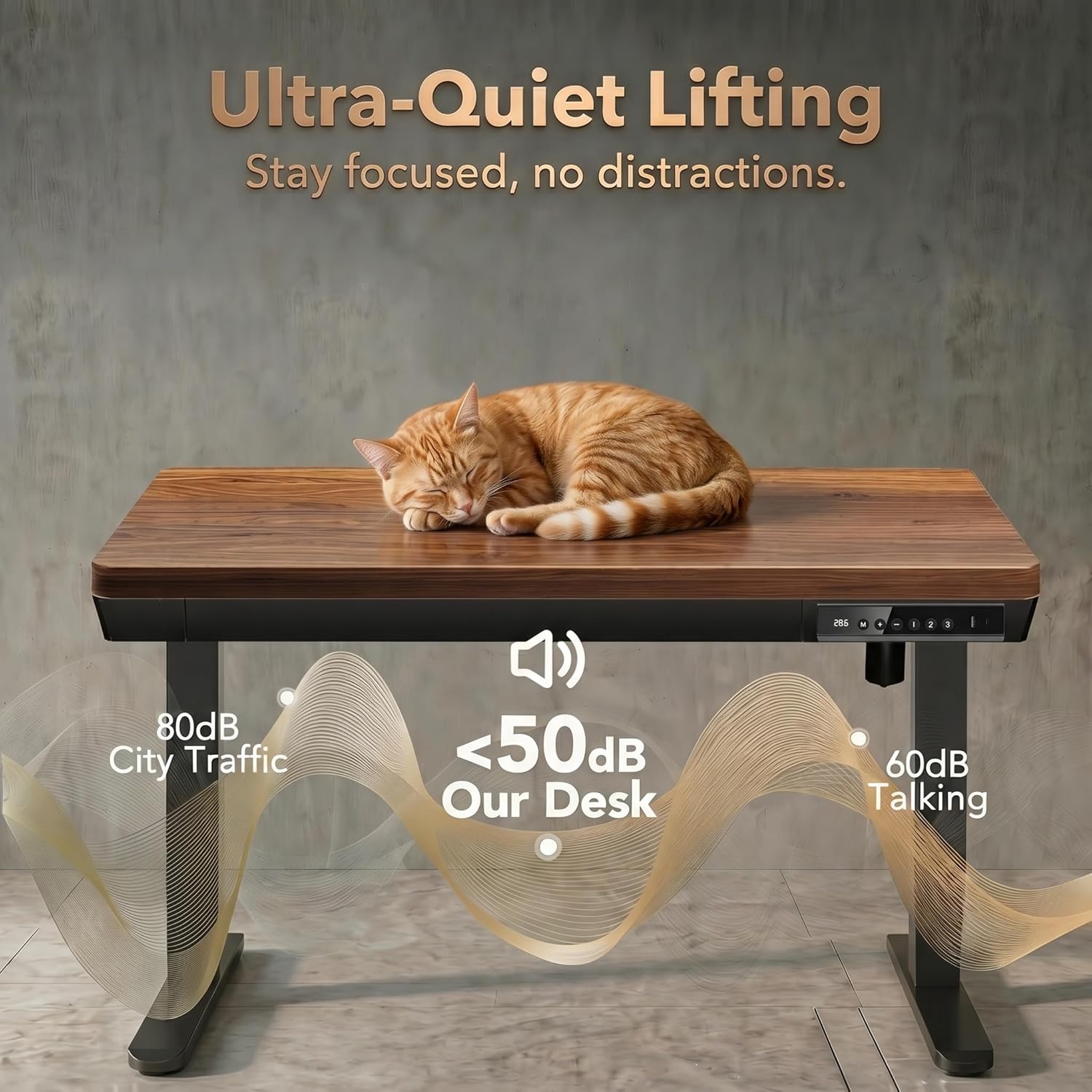 HUANUO 35 X 20 Inch Standing Desk with Drawers, Electric Adjustable Height Desk, Quick Install One-Piece Tabletop with USB Charging Ports, Sit to Stand Up Desk for Home Office, Black Walnut