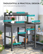 SERWALL Outdoor Potting Bench with Removeable Sink,Rot-Resistant HDPE Potting Table for Outside Gardening, All Weather Use - Gray