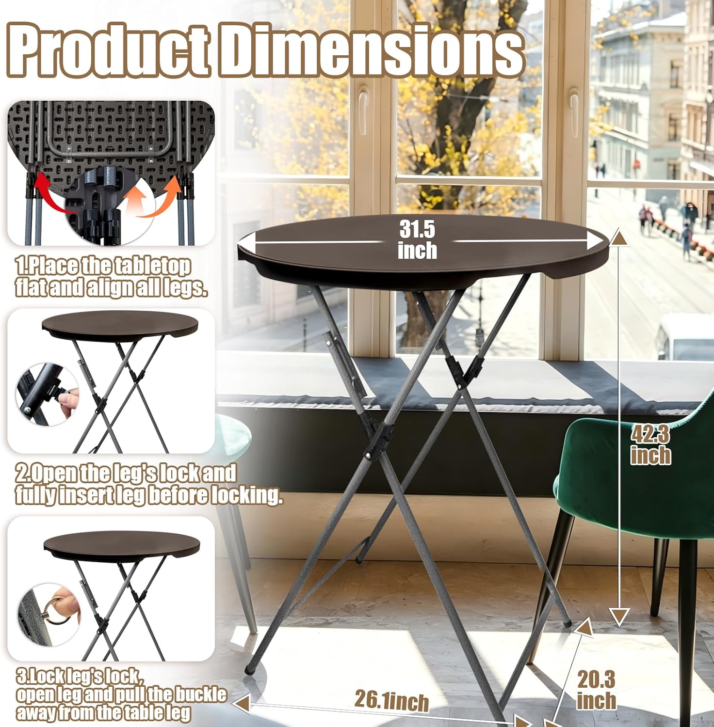 Hightop Cocktail Table 32in Round Folding Bar Height with Detachable Legs, Tall Bar Folding Table Indoor Outdoor Use for Wedding Bar Patio Parties (2PC, Brown)