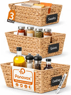 Pantry Organizers and Storage, Water Hyacinth Storage Baskets for Shelves, Natural Baskets for Organizing, Pantry Baskets with Chalkboard Labels and Marker