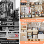 5-Tier Large Stackable Closet Organizer and Storage Basket, Sturdy Closet Shelf Organizer with Wood Top, Stackable Storage Bins Cubes for Clothes with Adjustable Shelf for Wardrobe Organization
