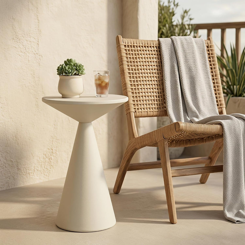 COVLON Small Drink Table, Round Martini Table, Drum End Table Side Table, Metal Accent Table,for Small Space Living Room, Bedroom, Sand