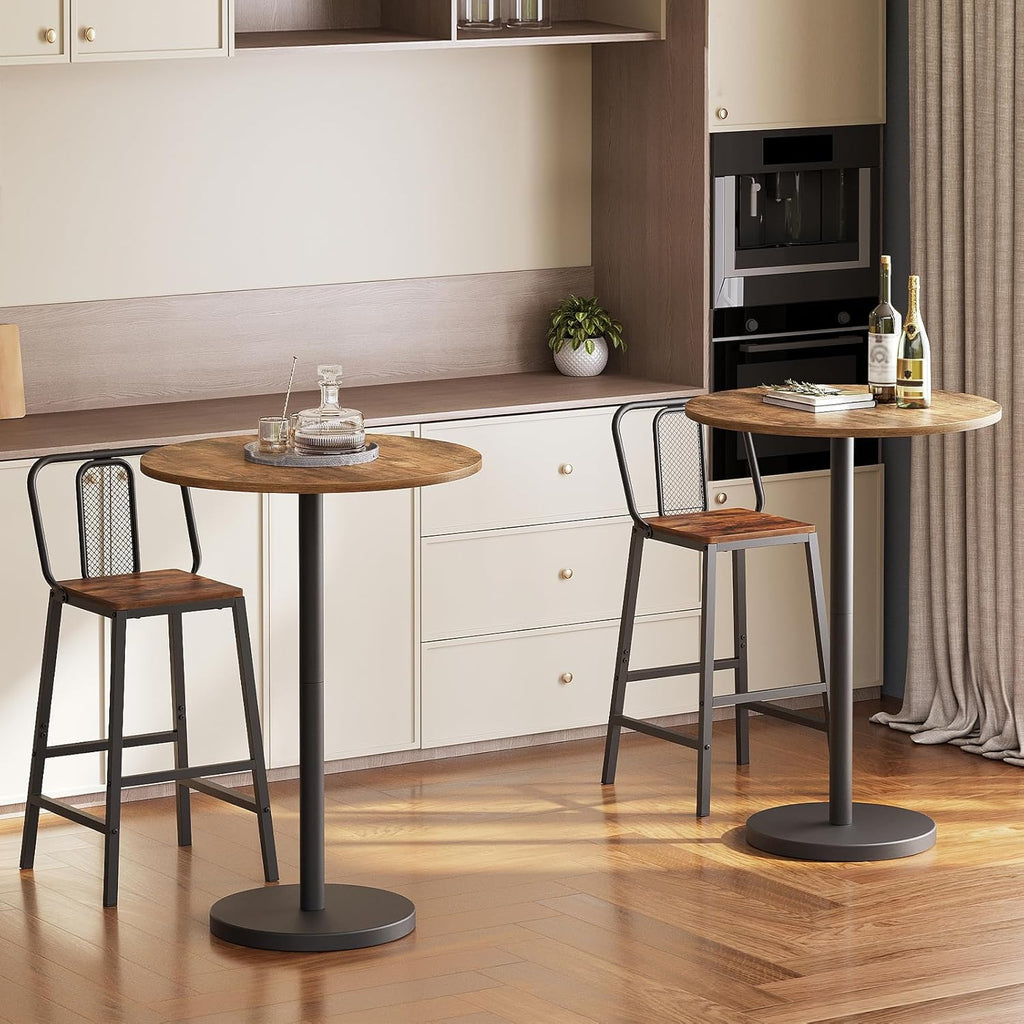 YATINEY Bar Table, Round Bar Table Set of 2, Counter Height Table, Pub Cocktail Table, Metal Frame, for Bistro, Dining Room, Living Room, Terrace, Rustic Brown and Black BT05L2BRY1