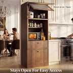 71''Tall Kitchen Pantry Cabinet with Oversized Microwave Shelf & Coffee Station-Tall Extra Deep Storage Hutch, Fluted Acrylic Doors,Adjustable Shelves,Drawers, Anti-Tip,Walnut