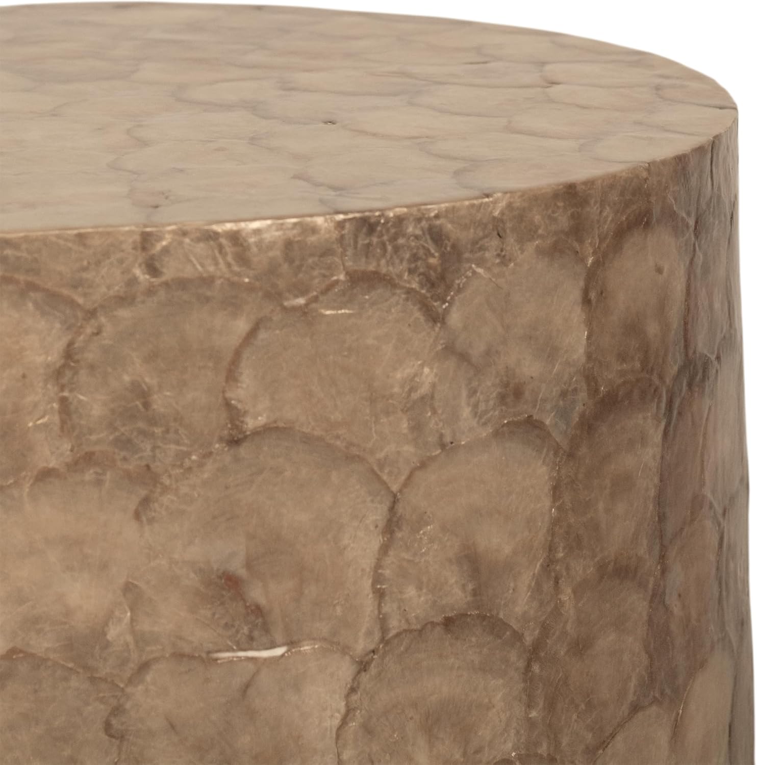 East at Main Capiz Shell Side Table – Tea Brown Accent Table, Small Decorative Round Table for Coastal and Modern Spaces