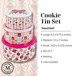 Martha Stewart Metal Cookie Tins, 3-Piece Nesting Set, Small, Medium & Large, Christmas Containers for Gift & Storage (Ornaments and Bows)