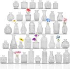 Set of 40 Glass Bud Vases, Small Clear Glass Vases in Bulk, Mini Vintage Embossed Flower Vase for Wedding, Centerpieces, Birthday Party, Home Table Decorations, Baby Shower (Clear)