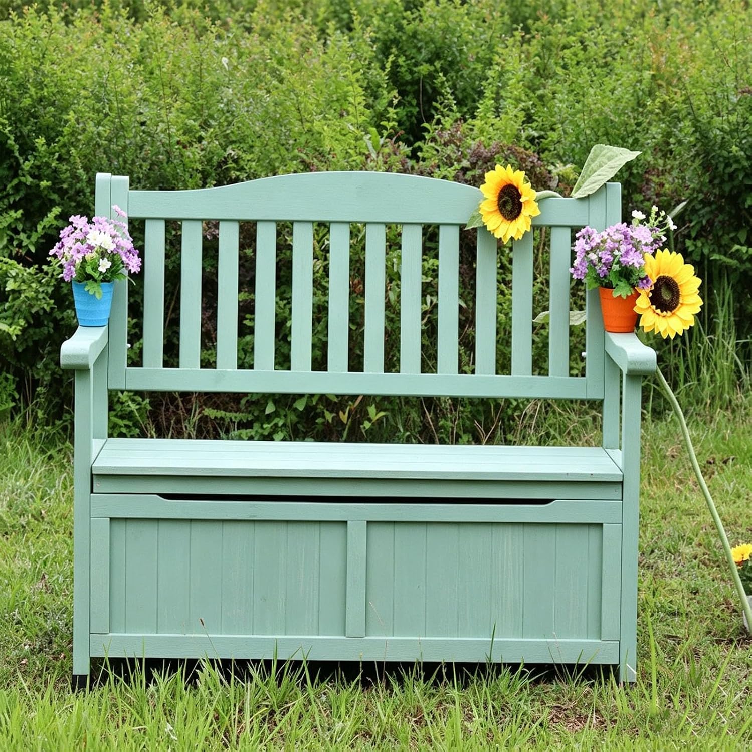 Garden Bench, Outdoor Storage Bench, 48.8" Waterpoof Solid Wood Benches for Lawn Yard Porch Work Entryway(B)