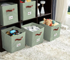 DECOMOMO Storage Bins, Cube Storage Bin with Labels, Fabric Storage Cubes for Shelves (10.5" x 11" / 2pcs, Sage Green)