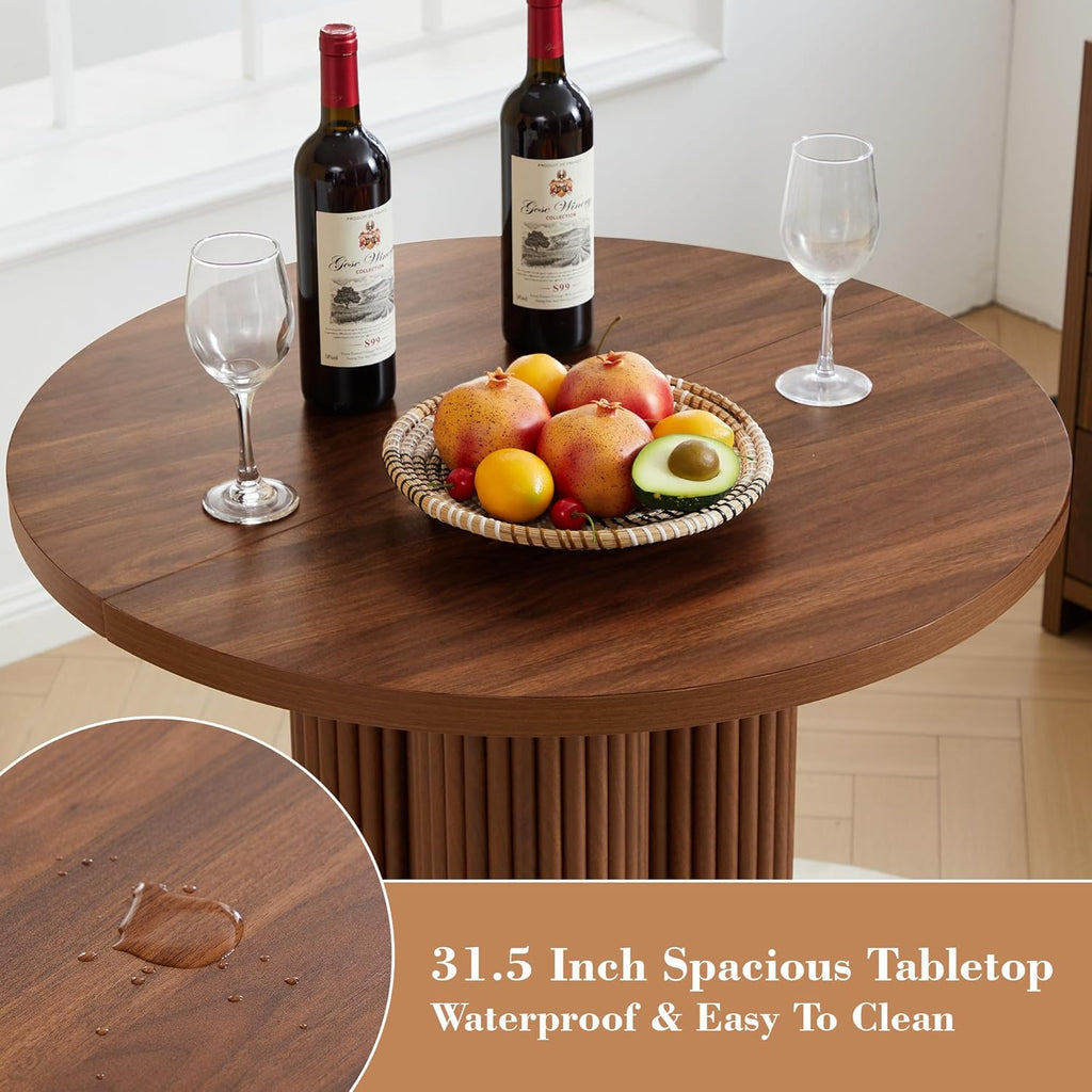Bar Table, 39.37" H Round Bistro Table Fluted Pub Table with Base & Metal Ring Footrest Wood Cocktail Desk for Patio, Coffee House, Living Room, Kitchen, Small Space [Chairs Not Included]
