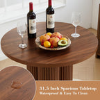 Bar Table, 39.37" H Round Bistro Table Fluted Pub Table with Base & Metal Ring Footrest Wood Cocktail Desk for Patio, Coffee House, Living Room, Kitchen, Small Space [Chairs Not Included]