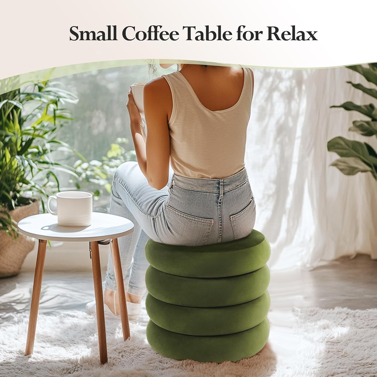 19.5 Inch Round Storage Ottoman, Modern Velvet Ottoman Coffee Table with Removable Top, Green Vanity Stool with Storage for Bedroom, Living Room, Dorm, Set of 2