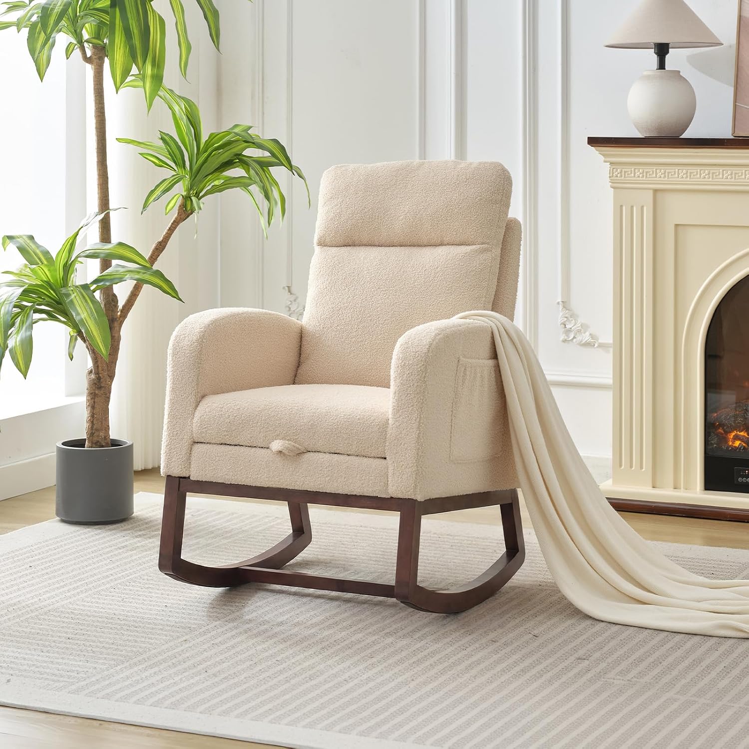 Garvee Nursery Rocking Chair with Adjustable Footrest & Side Pocket