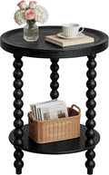 Round 2 Tier Side Table, End Table with Storage Shelf, Modern Nightstand Beside Table for Living Room, Bedroom, (Black, Normal, Wood)
