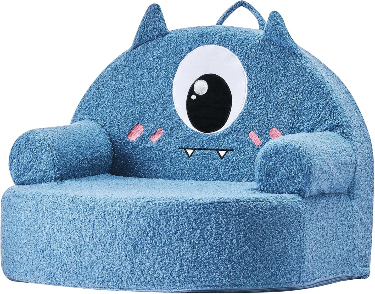 VEVOR Kids Sofa Comfy, Monster Style Foam Toddler Couch with Armrests, Movable & Washable Kids Sofa Made of 28D Sponge & Teddy Plush for Playroom, Bedroom, Living Room, Ideal Present for Child, Blue