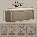 VKNOW 46" Oval Storage Ottoman Bench, Upholstered End of Bed Bench Ottomans Bench Foot Rest, Sherpa Storage Bench for Bedroom, Living Room and Hallway, Light Brown