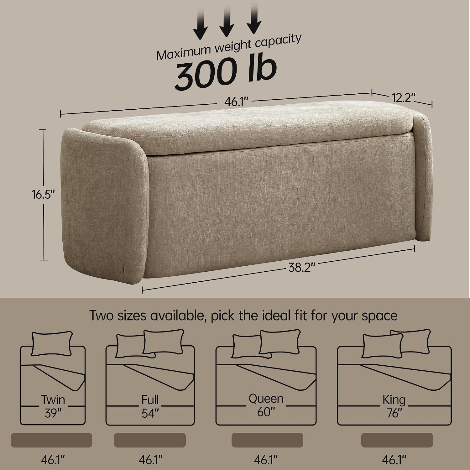 VKNOW 46" Oval Storage Ottoman Bench, Upholstered End of Bed Bench Ottomans Bench Foot Rest, Sherpa Storage Bench for Bedroom, Living Room and Hallway, Light Brown