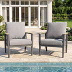 Aluminum Outdoor Patio Chair Set with 5.1-Inch Thick Cushions | 2-Piece: 2 Wood-Look Armrest Club Chairs for Porch, Deck & Balcony, Gray