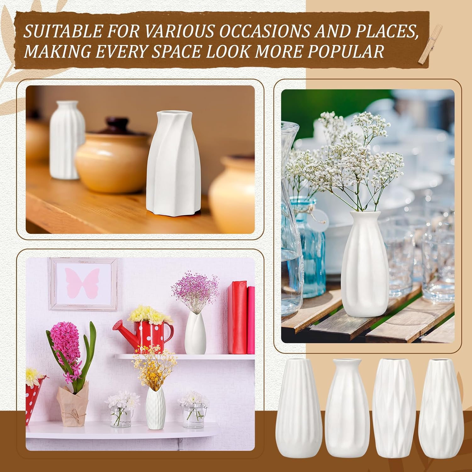 Yaomiao Set of 24 5'' White Ceramic Bud Vase Bulk Boho Rustic Small Flower Vase for Wedding Centerpieces Home Dining Table Decoration DIY Gift, 12 Styles