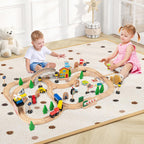 Costzon Train Table, 5 in 1 Kids Activity Wooden Set w/ 78 Pieces Railway Playset, Reversible Map Top, Blackboard, Building Bricks Station & Large Storage Space, Toddler Sensory Table for 18 M+