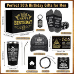50th Birthday Gifts for Men - Unique Birthday Box with 20 Oz Tumbler, Baseball Cap, Socks, Bracelets, Scented Candle, Happy 50th Birthday Decorations for Husband, Dad, Grandpa, Friends, Boss