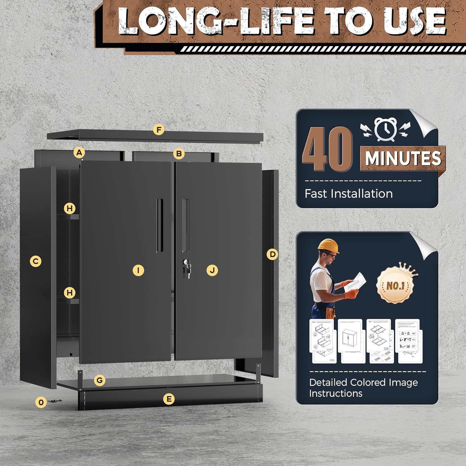 INTERGREAT Metal Storage Cabinet with Locking Doors, Lockable Steel Storage Cabinets with 2 Doors and Shelves, Black Metal Cabinets with Lock, Small Steel Cabinet for Office, Garage, Home, Shop