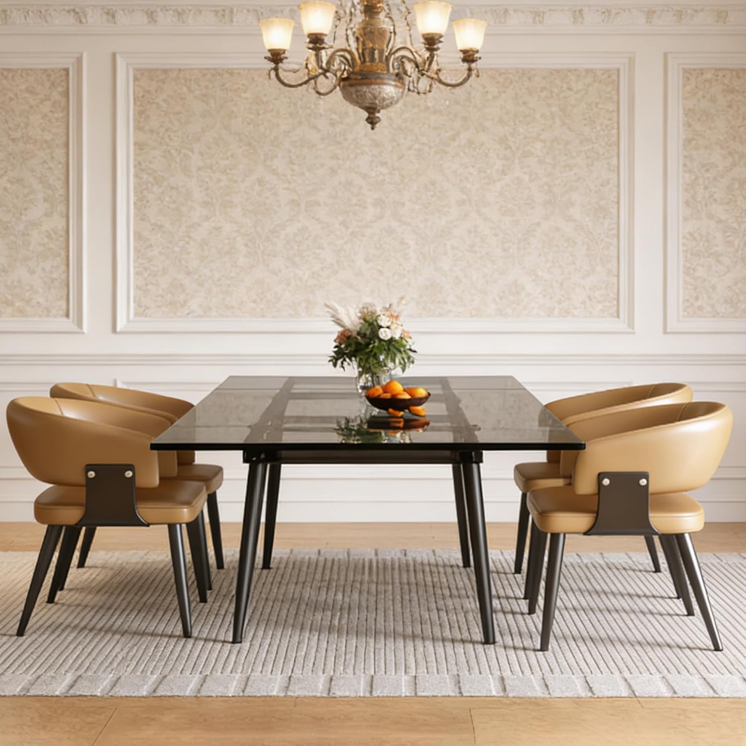 62.99-94.48" Extendable Dark Tempered Glass Dining Table, Scratch-Resistant Glass Top & Metal Frame, Seats 8-10, Modern Minimalist Dining Furniture for Family & Entertaining