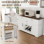 54" Farmhouse Buffet Cabinet with Storage, Sideboard Buffet Cabinet with Drawer, Adjustable Shelves & Wood Grain Top, Kitchen Buffet Storage Cabinet for Dining Room, Living Room, Coffee Bar