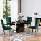 Luxury 70" Black High Gloss Rectangular Dining Table with 1.5" Thick Tabletop, Gold Accent Trims & Sturdy Pedestal Base, Elegant Modern Dining Table for 4-6 People, Kitchen & Dining Room Furniture