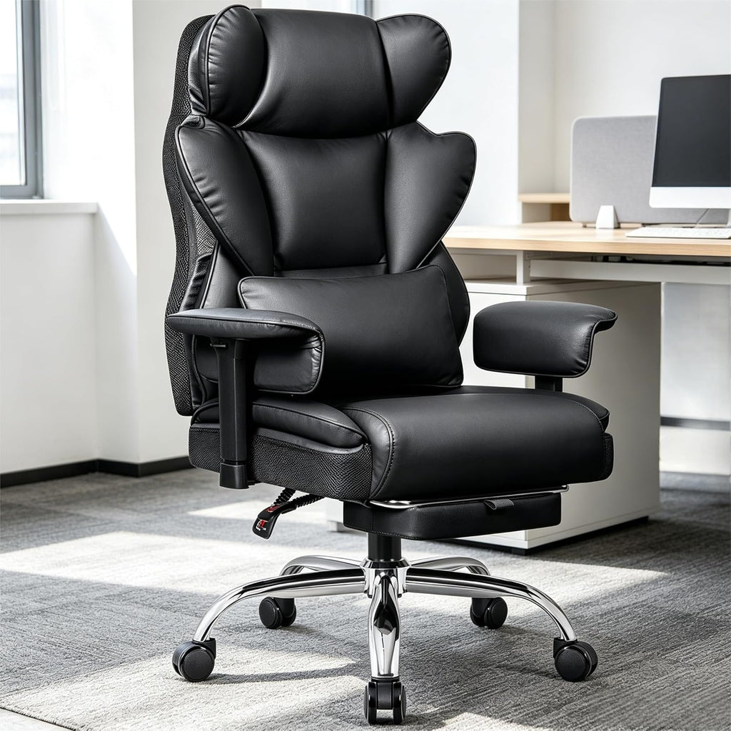 Big & Tall Office Chair 400 lbs – 21.3" Wide Seat High Back Ergonomic Executive Chair with Retractable Footrest, Heavy Duty Computer Gaming Chair for Heavy People, Black