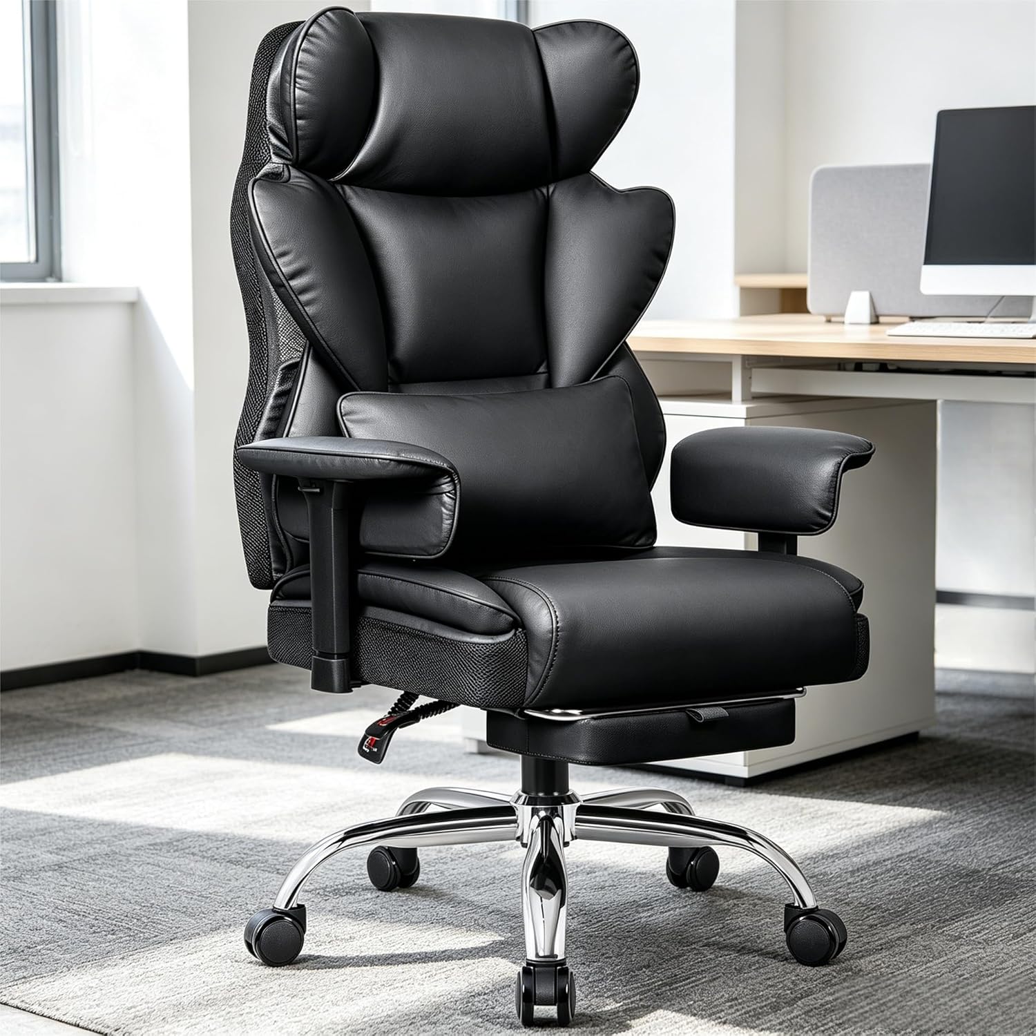 Big & Tall Office Chair 400 lbs – 21.3" Wide Seat High Back Ergonomic Executive Chair with Retractable Footrest, Heavy Duty Computer Gaming Chair for Heavy People, Black