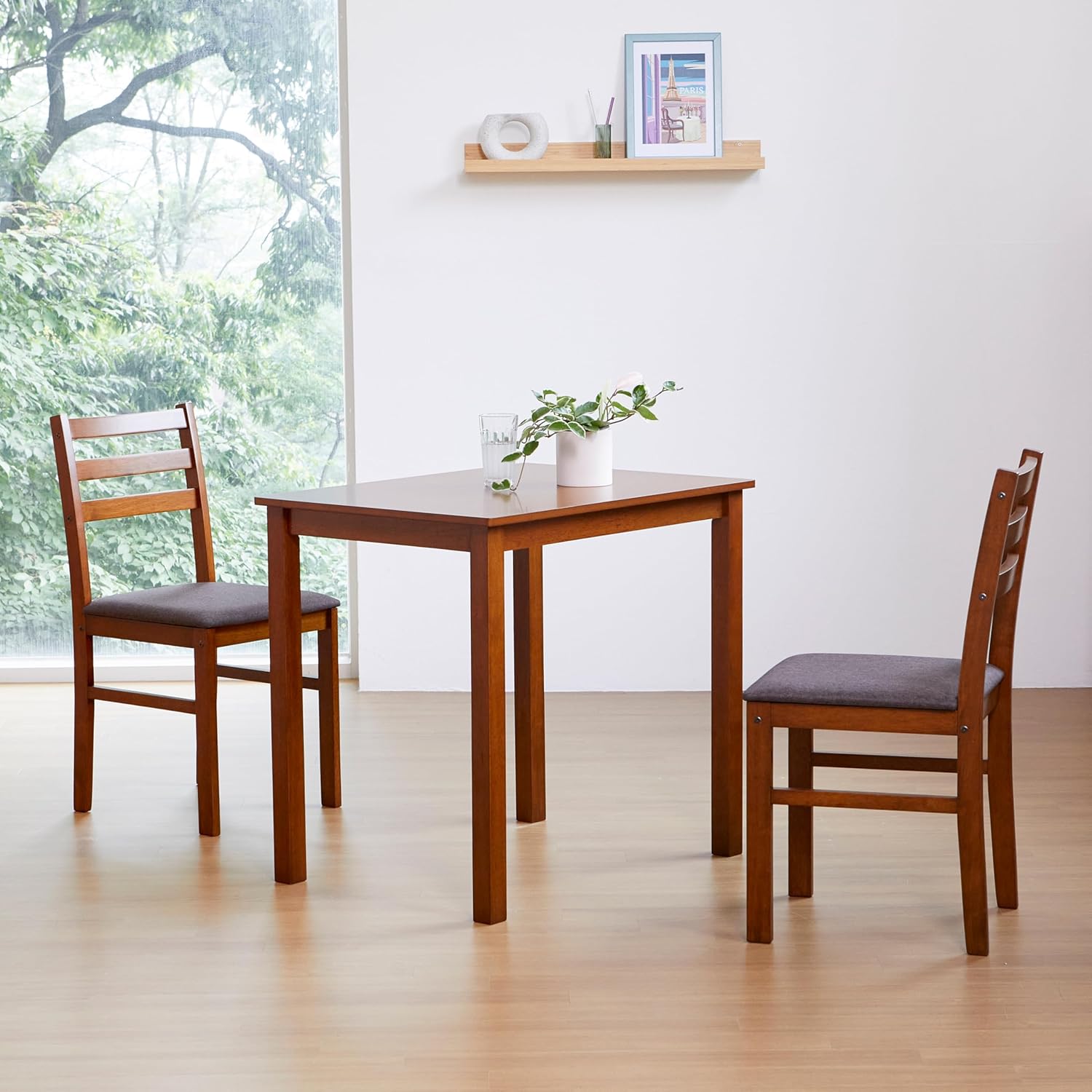 Livinia Seattle 3-Piece Wooden Dining Table Set for 2, Modern Farmhouse Kitchen Dining Room Set with Solid Wood Ladder Back Chairs for Small Space (Antique)