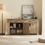 ONBRILL 61 Inch Sideboard Buffet Cabinet with Storage, Buffet Cabinet with 2 Drawers & 4 Doors, Farmhouse Sideboard with Adjustable Shelves, Coffee Bar Cabinets for Living Room, Kitchen, Rustic Brown