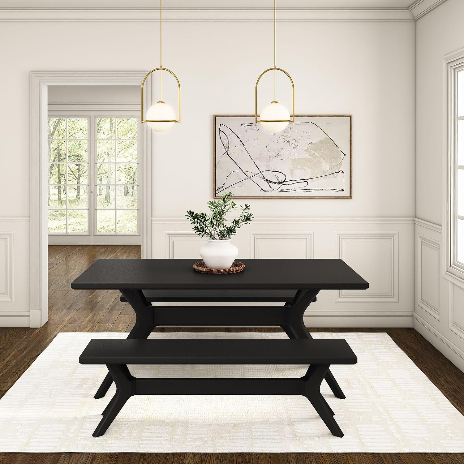 Plank+Beam Verso Dining Room Bench, 60 Inch Modern Dining Bench, Wooden Bench for Dining Room, Entryway Bench, Minimalist Room Bench, Black