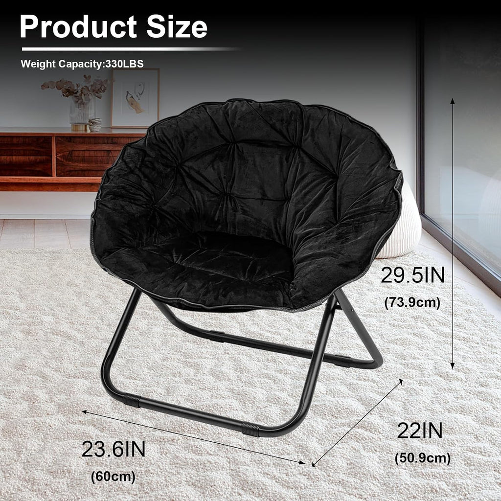 Grezone Cozy Saucer Chairs Faux Fur Living Room Reading Lounge with Soft Thick Padded Seat Metal Frame Modern Style for Bedroom Home,Black