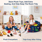 Lukeight Stuffed Animals Storage Bean Bag Chair Cover, Large 27 x 16 in | Dinosaur Cozy Velvet Plush Toy Organizer Seat for Kids, Cover Only, No Filling Included, Long YKK Zipper, Side Pocket