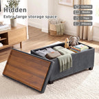 29.5 in Gray Linen Storage Ottoman with Reversible Tray Top | Rectangular Storage Bench, Upholstered Foot Rest Ottoman with Hidden Storage, Coffee Table for Living Room Bedroom Entryway