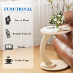 End Table,C Shaped Side Table,CouchTable that Slide Under, Wood Round Table for Couch,Small Sofa Table with Metal Frame for Bedroom,Living Room,Night Stand, Bedside Table for Small Space(Oak)