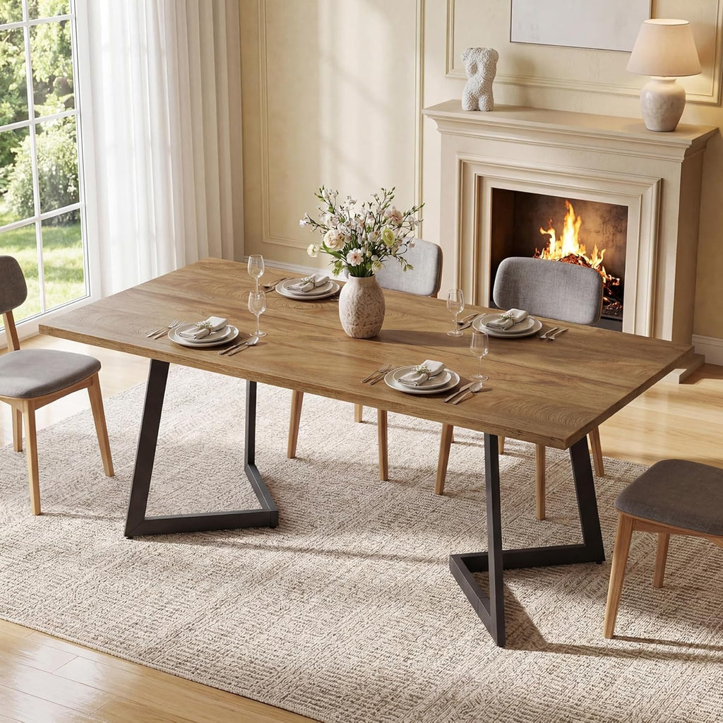 Tribesigns 62.2" Farmhouse Dining Table for 4-6, Industrial Rectangular Kitchen Dinner Table with Heavy-Duty Metal Legs for Home, Dining Room, Kitchen, Easy Assembly (Rustic Brown＋Black)