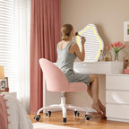 DurayLoly Vanity Chair with Wheels, Cute Desk Chair with Back, Armless Chair with Height Adjustable & 360° Swivel, Soft Lumbar Support for Small Space, Bedroom, Gentle Pink