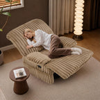 GRAINELL Oversize 40-Inch Swivel Glider Recliner, Wide Stripe Fabric Rocking Chair with 360° Rotation, for Adults Nursery Living Room (Khaki)