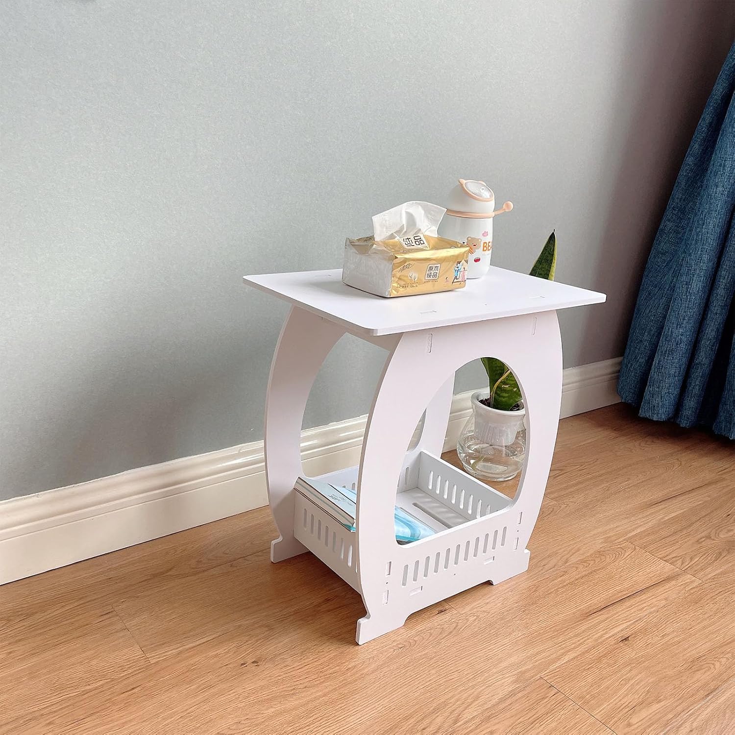 Modern Square Design Small End Table with Rounded Edges Space Efficient for Studio Apartments Bathroom Living Room Small Space Bedsides