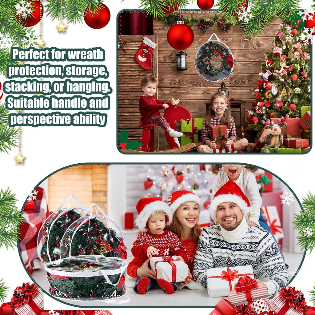 Zhengmy 15 Pcs 24 Inch Christmas Wreath Storage Bags Transparent Wreath Storage Container Bulk Wreaths Box with Dual Zippers and Handles for Xmas Holiday Wreaths Garland