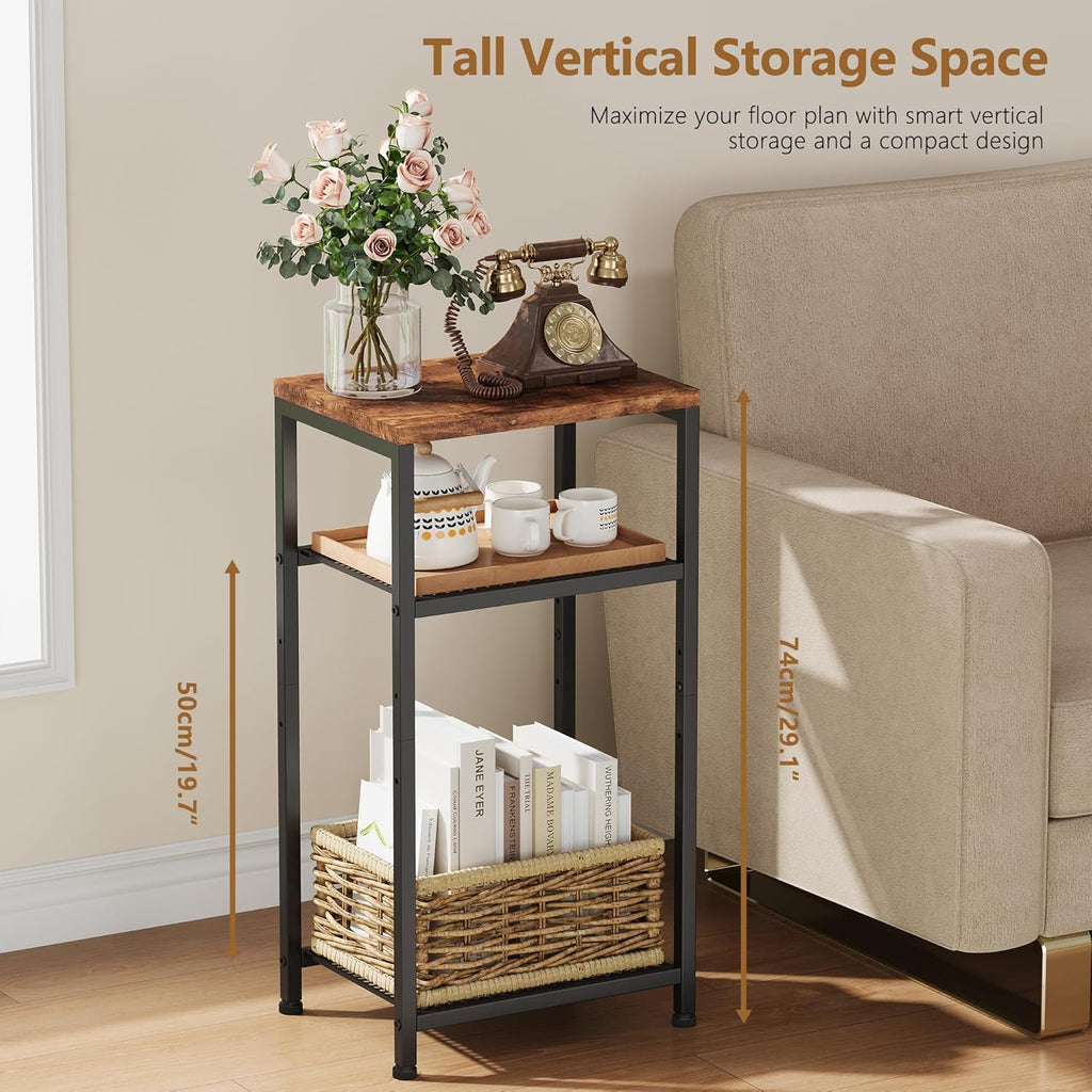 Heybly Small Side Table Set of 2, Tall End Table with Adjustable Shelf, Nightstand, Telephone Table, Accent Table Stand, Entryway Table, Bedroom,Living Room, Office,Kitchen, Rustic Brown HET003SR2