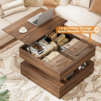 FABATO Lift Top Coffee Table with Storage and Hidden Compartment, Wood Square Coffee Table for Living Room, 31.5'' Small Center Table with Open Display Shelf for Dining Reception Room, Walnut