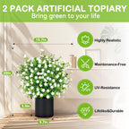2 Pack Artificial Potted Boxwood Topiary Trees - UV Resistant Faux Outdoor Potted Plants, Spring Summer Greenery Fake Bushes for Front Door Farmhouse Garden Porch Outdoor Decor