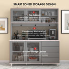 63" Large Kitchen Hutch Cabinet with 4 Doors, 4 Drawers and Microwave Shelf, Farmhouse Pantry Storage Cupboard with Countertop for Kitchen and Dining Room(White)