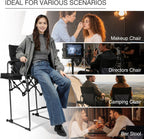 Portable 29" Seat Height Tall Folding Camping Chair High Foldable Directors Chair Bar Height Stool with Side Table and Storage Bag for Makeup Artist, Lawn,Craft Show,Supports 350LBS Black