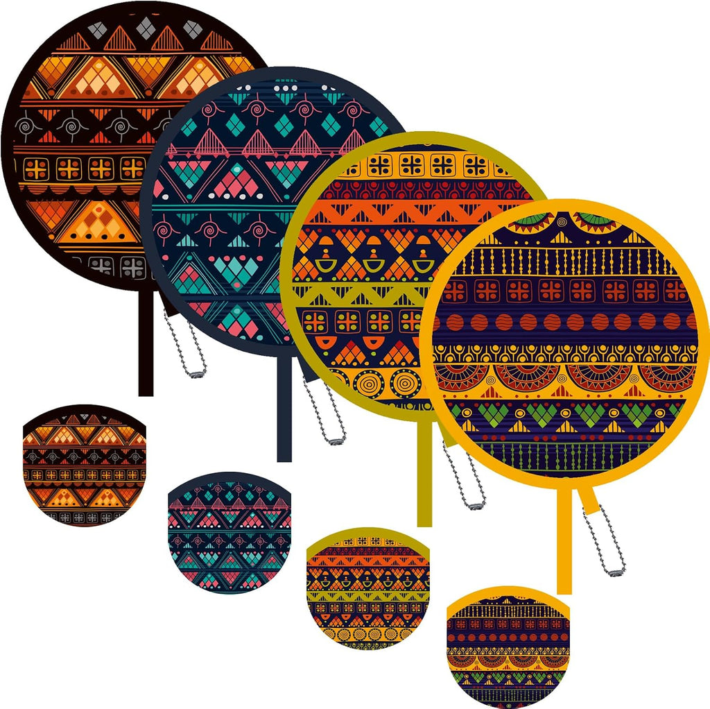 4 Pack Folding Hand Fan, Tribal Geometric Pattern Portable Pocket Fan, Ethnic Style Foldable Handheld Fan for Summer Heat, Festival, Travel, Concert (Yellow)