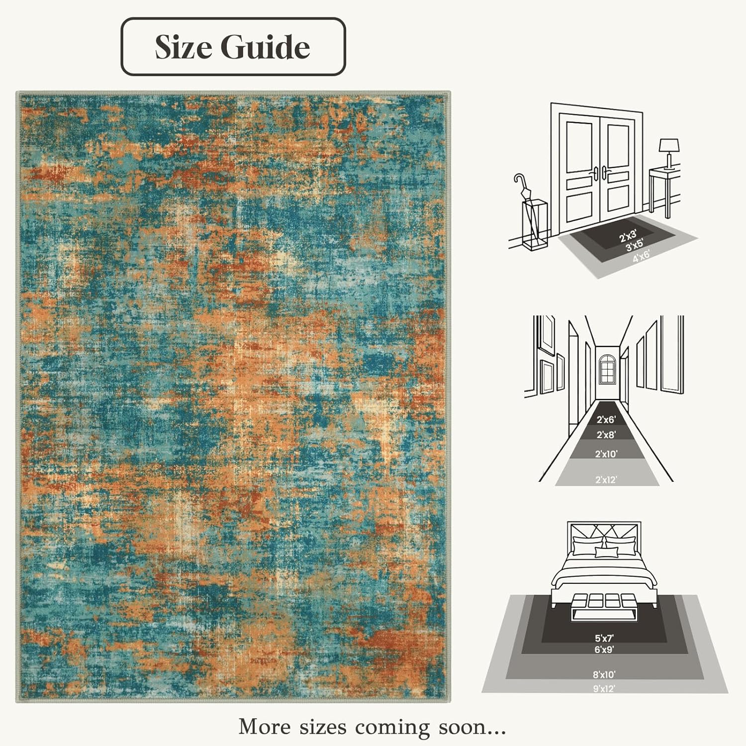 Lansny Abstract 2x6 Runner Rug, Washable Runners for Hallway, Rubber Backed Non-Slip Kitchen Runner Rug, Print Faux Wool Entryway Runners Indoor, Thin Floor Carpet for Bedroom Hall Entry Colorful